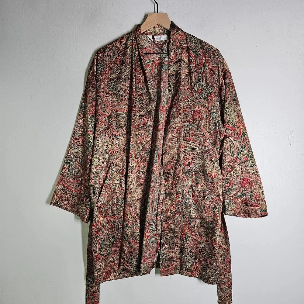Vintage 90s Victoria's Secret 2pc Sleepshirt Kimono Robe XS OS Paisley Satin Set
